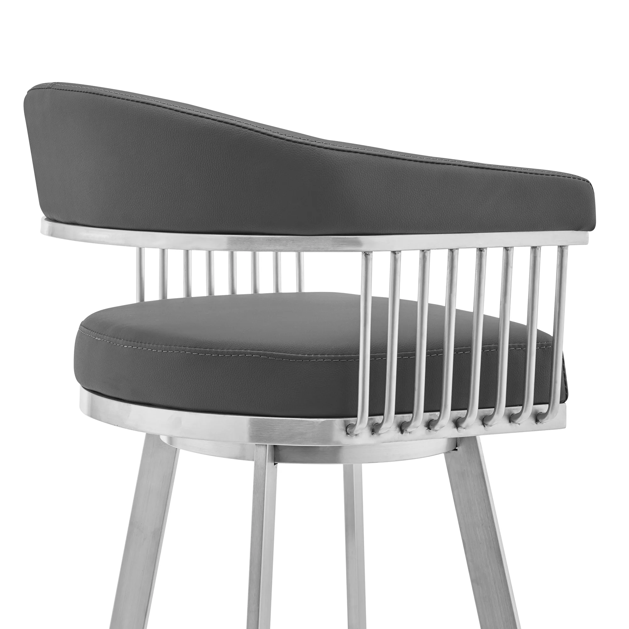 Chelsea 26" Gray Faux Leather and Brushed Stainless Steel Swivel Bar Stool By Armen Living - Image 6