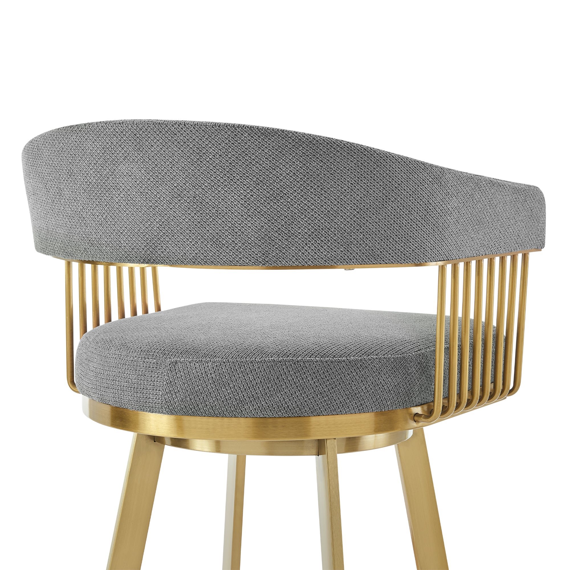 Chelsea 26" Swivel Counter Stool with Gold Brushed Stainless Steel and Anchor Gray Fabric By Armen Living - Image 6