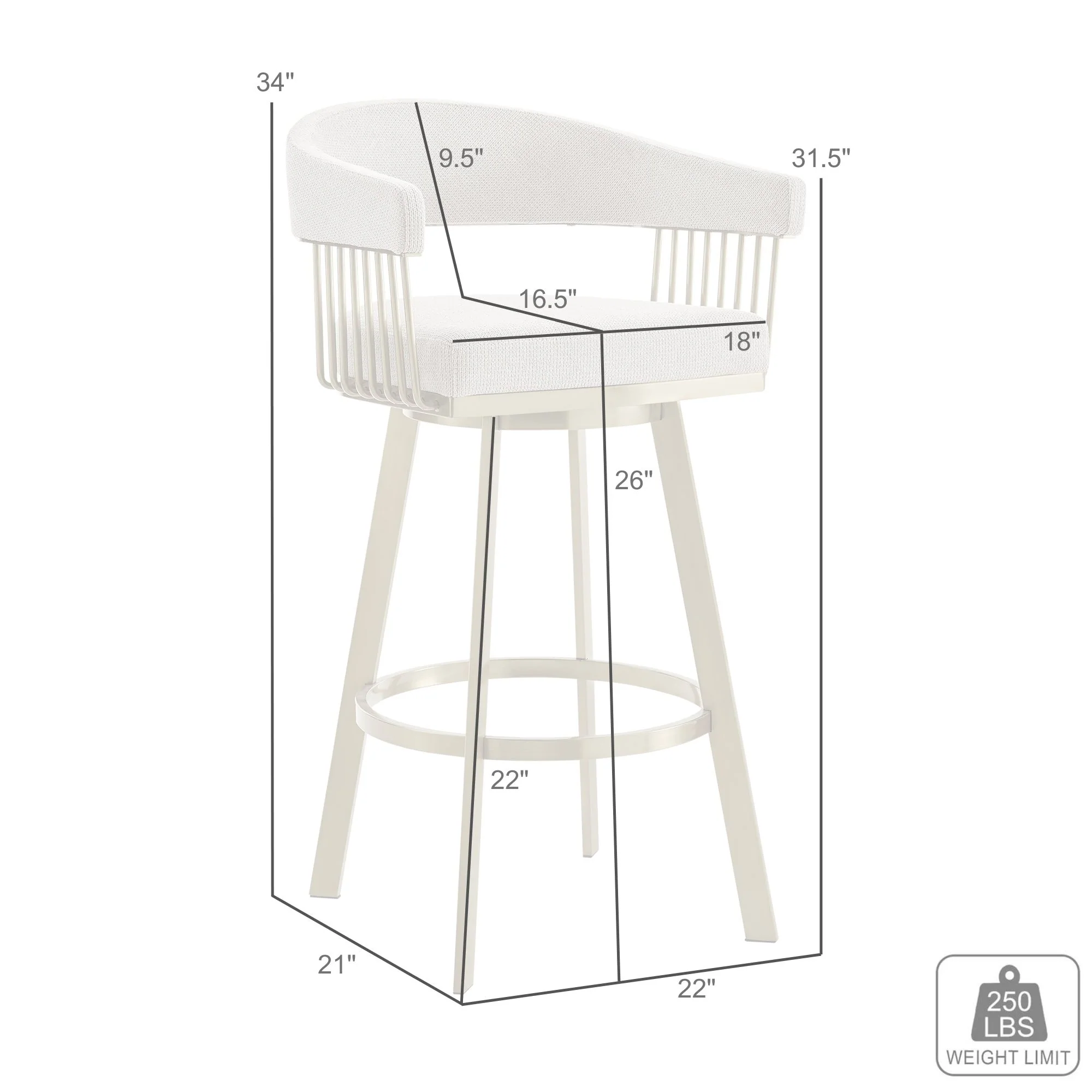 Chelsea 26" Swivel Counter Stool with Gold Brushed Stainless Steel and Anchor Gray Fabric By Armen Living - Image 9