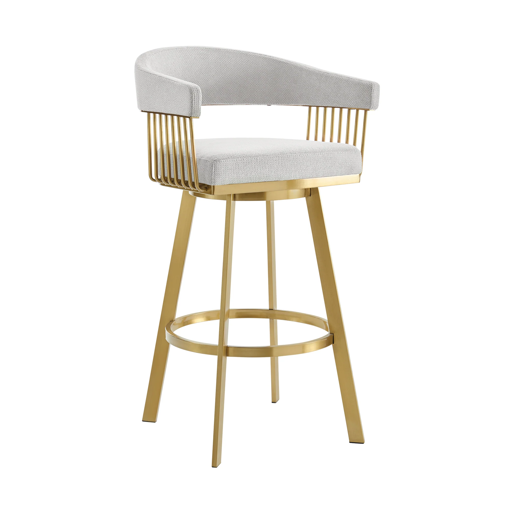 Chelsea 26" Swivel Counter Stool with Gold Brushed Stainless Steel and Silver Fabric By Armen Living - Image 2