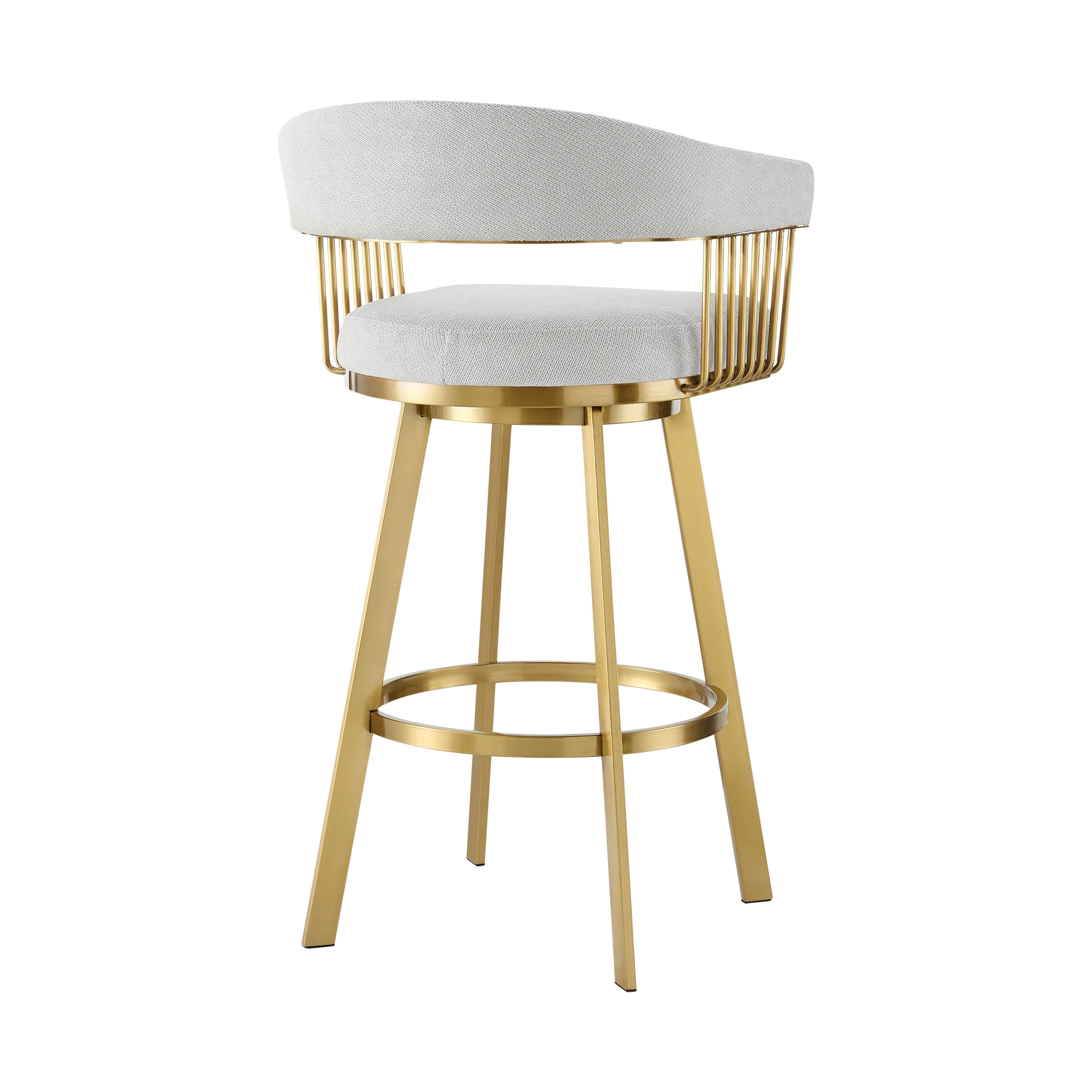 Chelsea 26" Swivel Counter Stool with Gold Brushed Stainless Steel and Silver Fabric By Armen Living - Image 4
