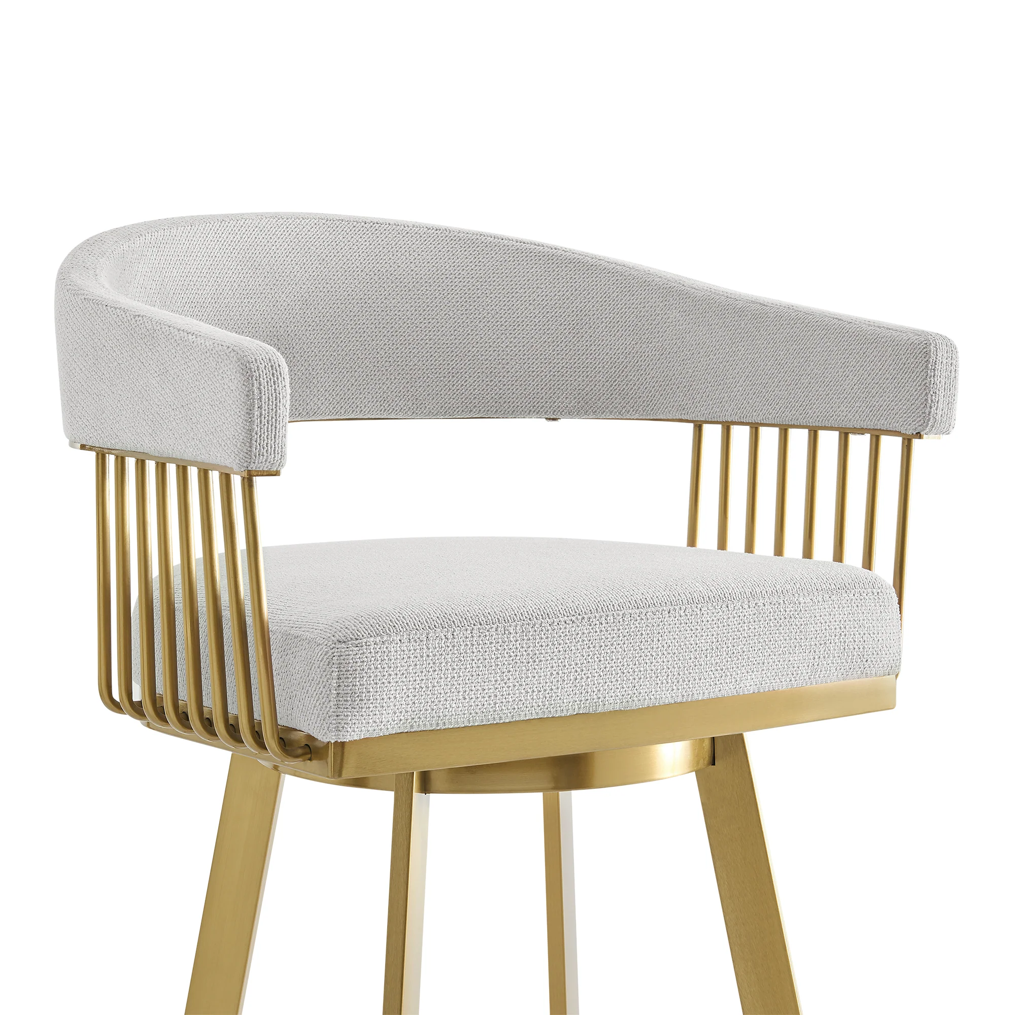 Chelsea 26" Swivel Counter Stool with Gold Brushed Stainless Steel and Silver Fabric By Armen Living - Image 5