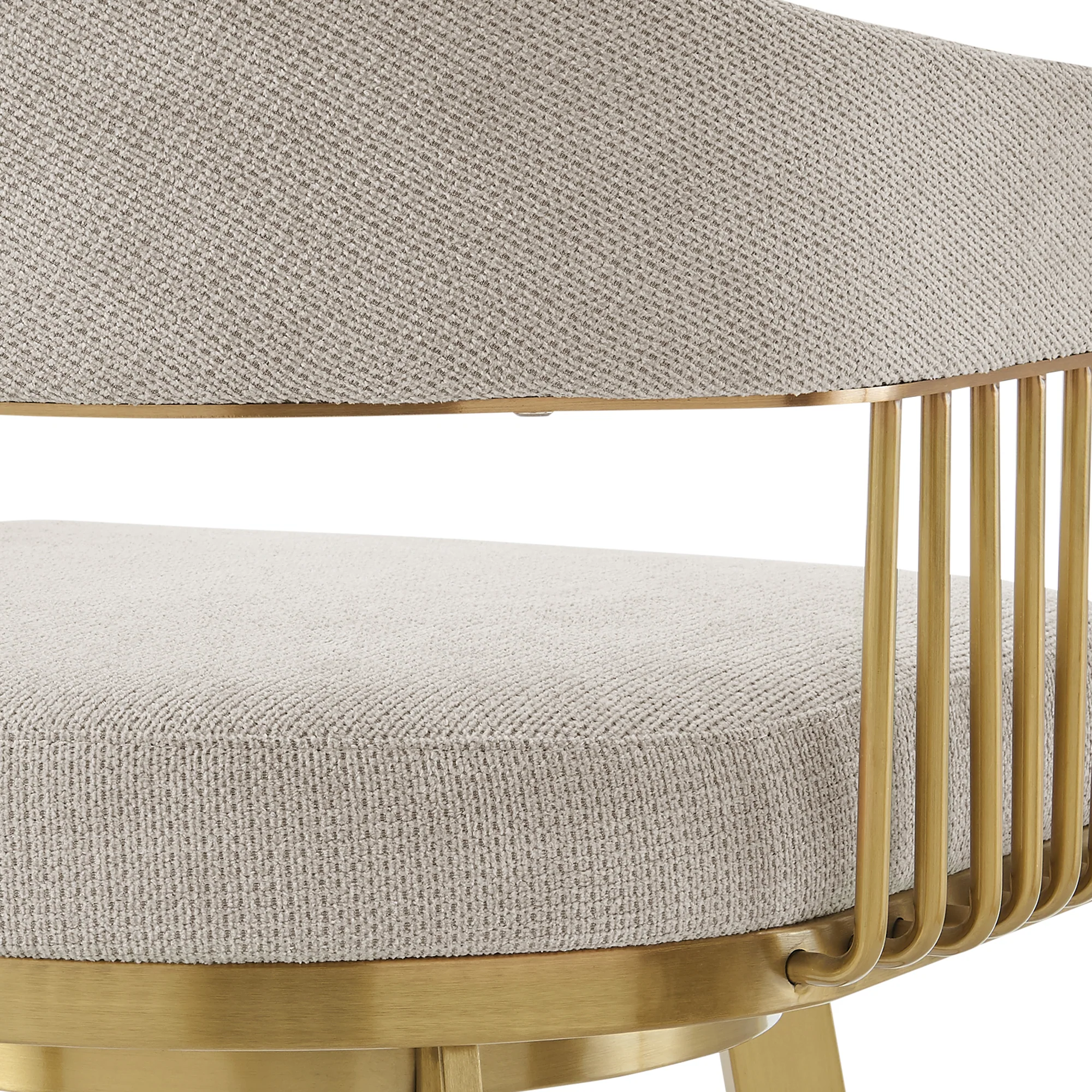 Chelsea 26" Swivel Counter Stool with Gold Brushed Stainless Steel and Taupe Fabric By Armen Living - Image 10