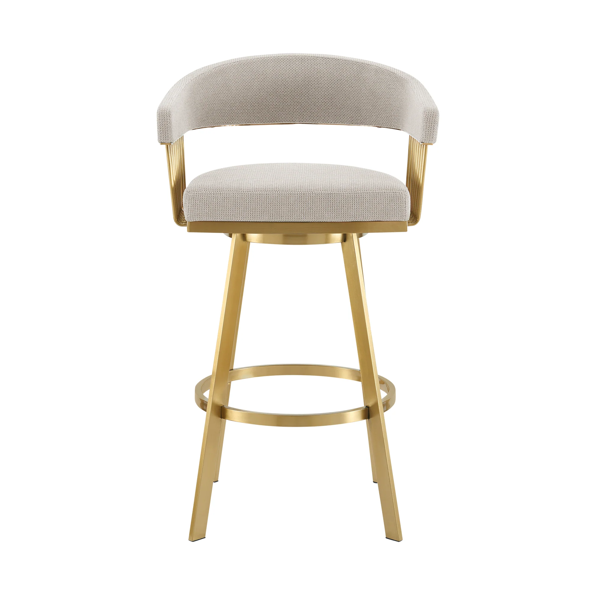 Chelsea 26" Swivel Counter Stool with Gold Brushed Stainless Steel and Taupe Fabric By Armen Living - Image 3
