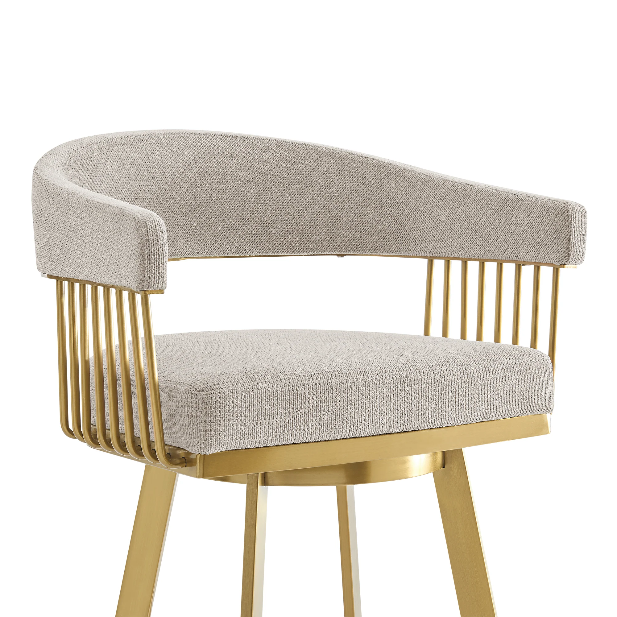Chelsea 26" Swivel Counter Stool with Gold Brushed Stainless Steel and Taupe Fabric By Armen Living - Image 5