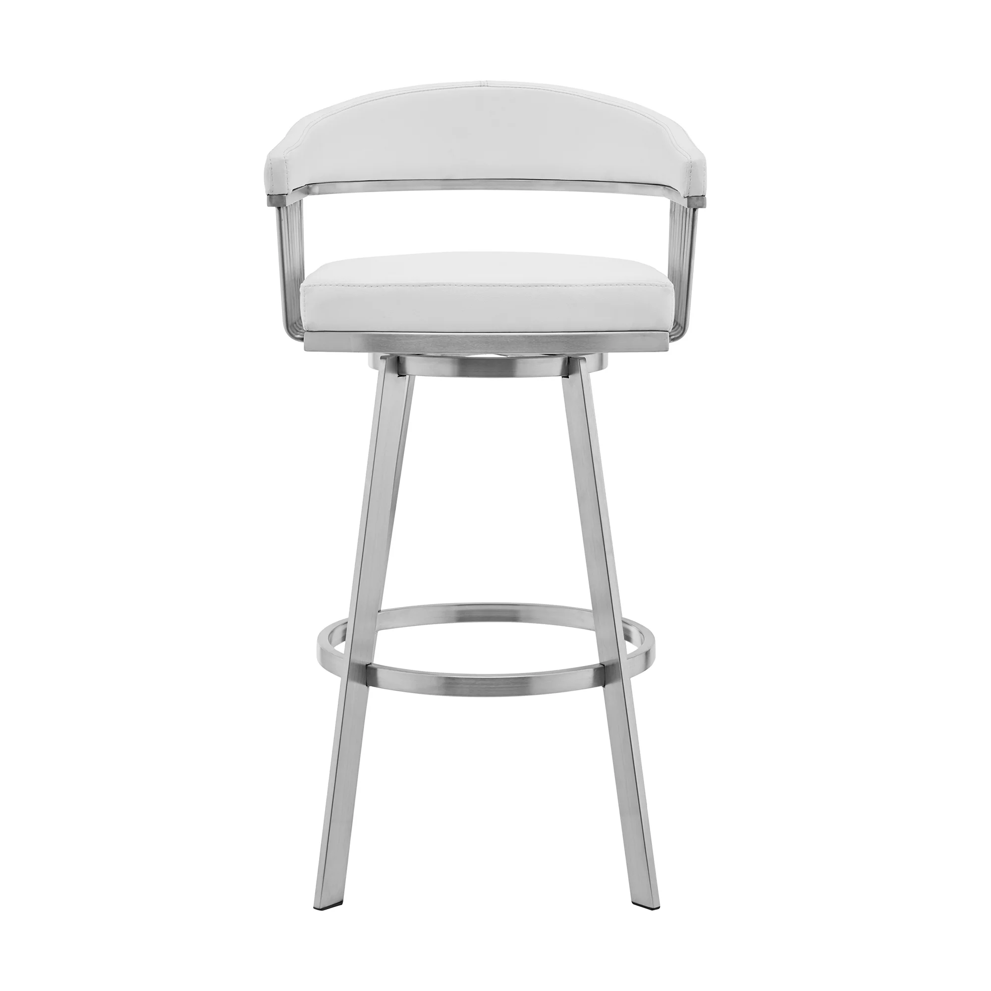 Chelsea 26" White Faux Leather and Brushed Stainless Steel Swivel Bar Stool By Armen Living - Image 3