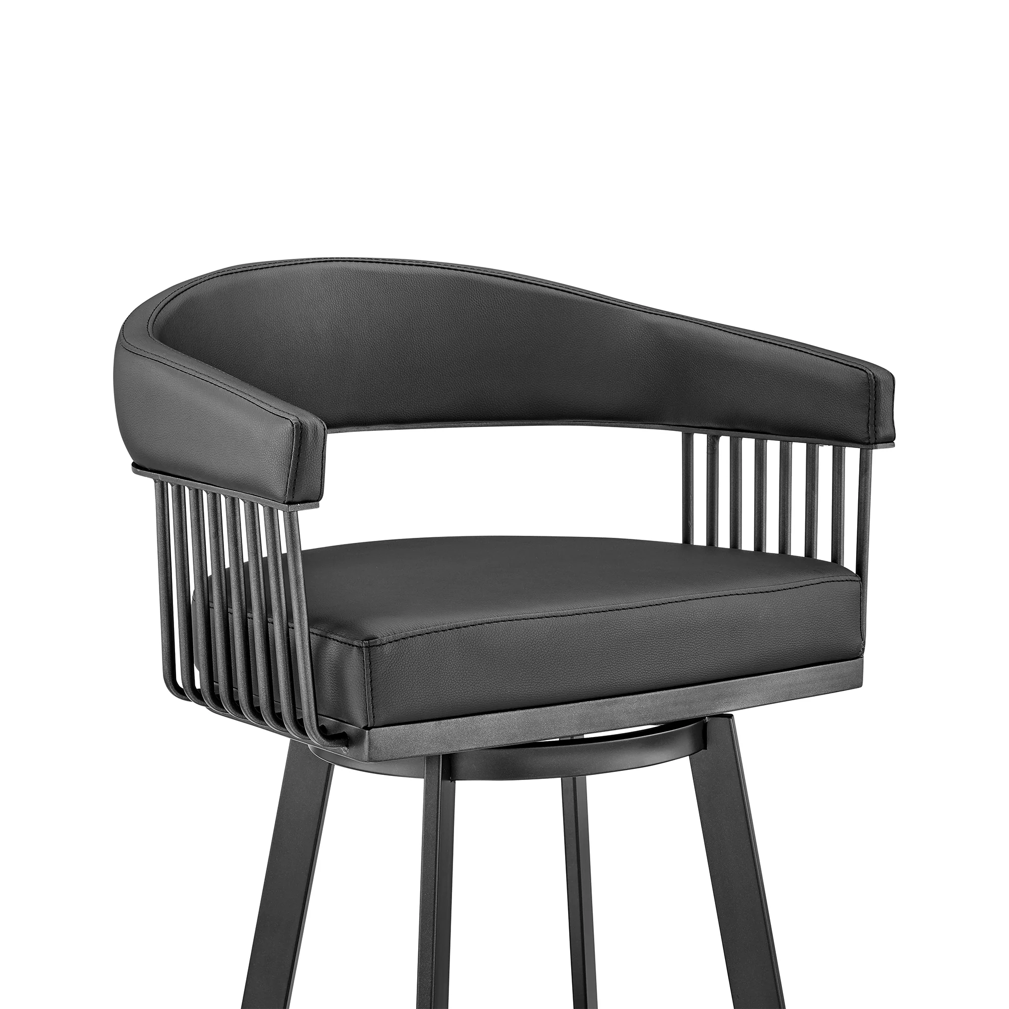 Chelsea 30" Bar Height Swivel Bar Stool in Black Finish and Black Faux Leather By Armen Living - Image 7