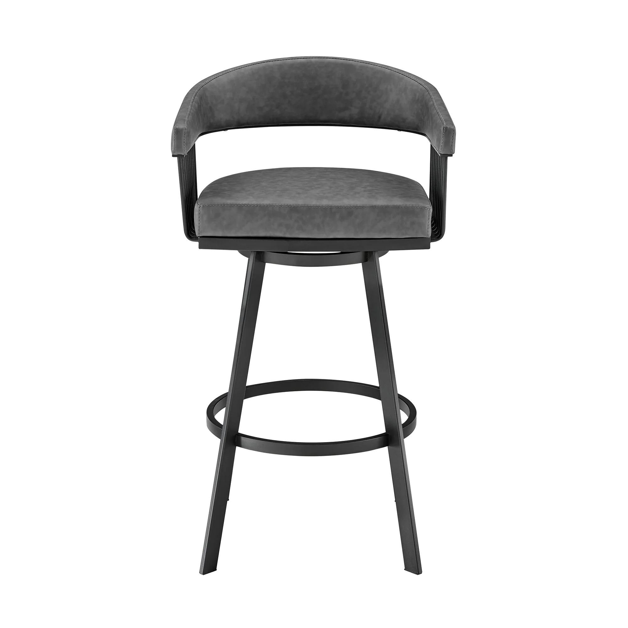 Chelsea 30" Bar Height Swivel Bar Stool in Black Finish and Gray Faux Leather By Armen Living - Image 3