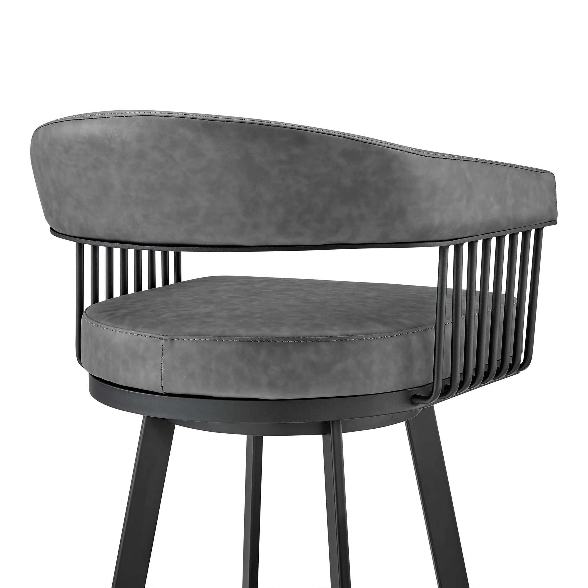 Chelsea 30" Bar Height Swivel Bar Stool in Black Finish and Gray Faux Leather By Armen Living - Image 9