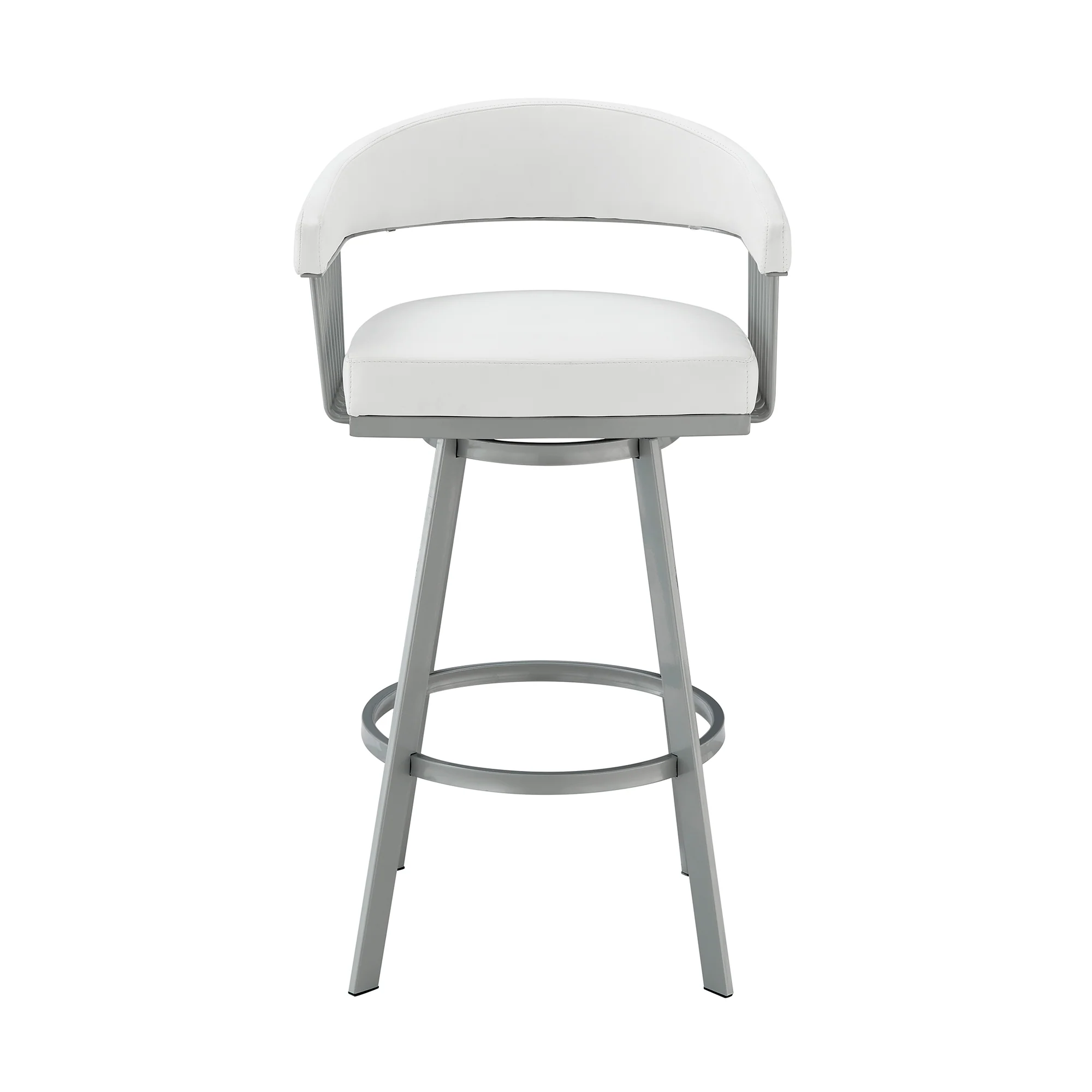 Chelsea 30" Bar Height Swivel Bar Stool in Silver finish and White Faux Leather By Armen Living - Image 3