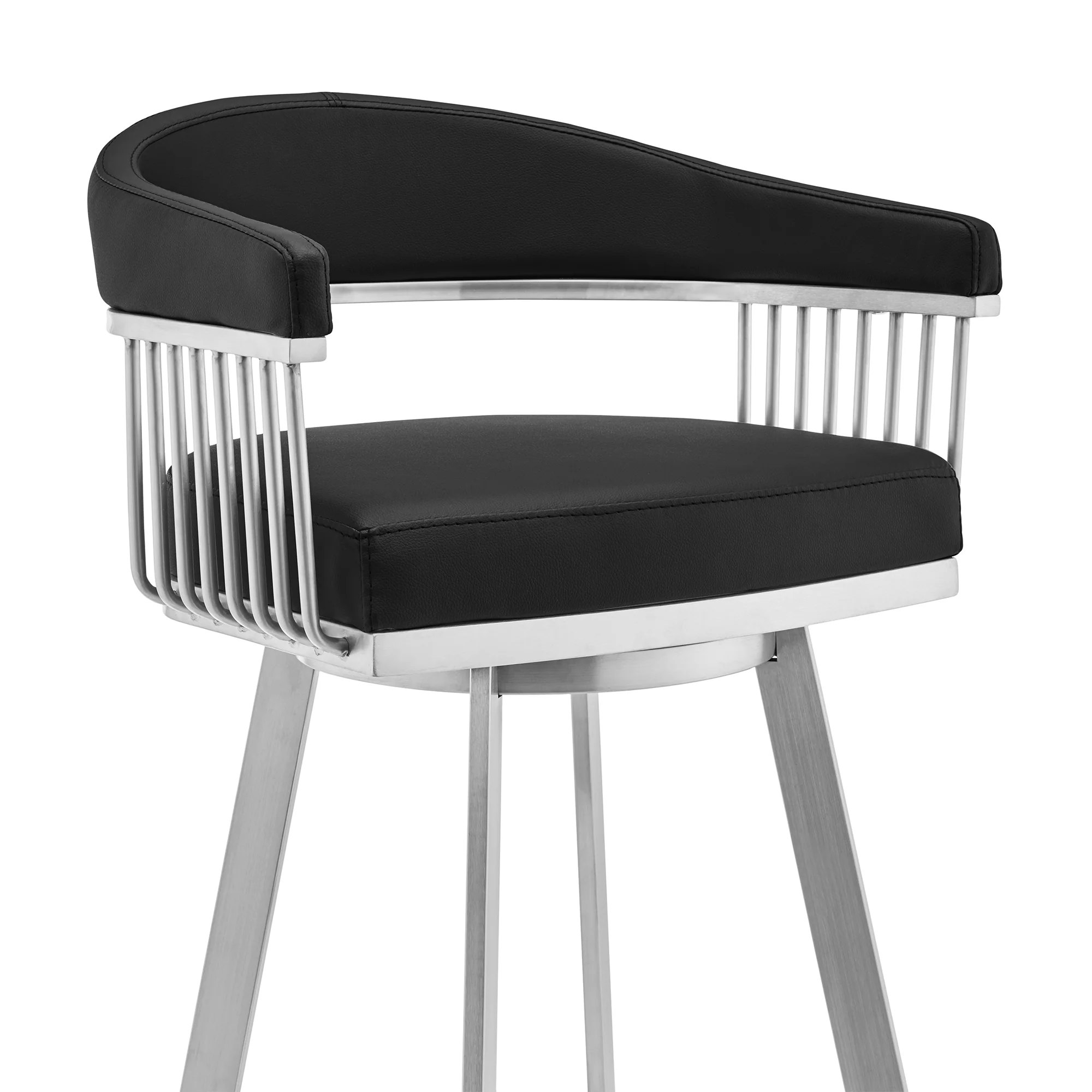 Chelsea 30" Black Faux Leather and Brushed Stainless Steel Swivel Bar Stool By Armen Living - Image 5