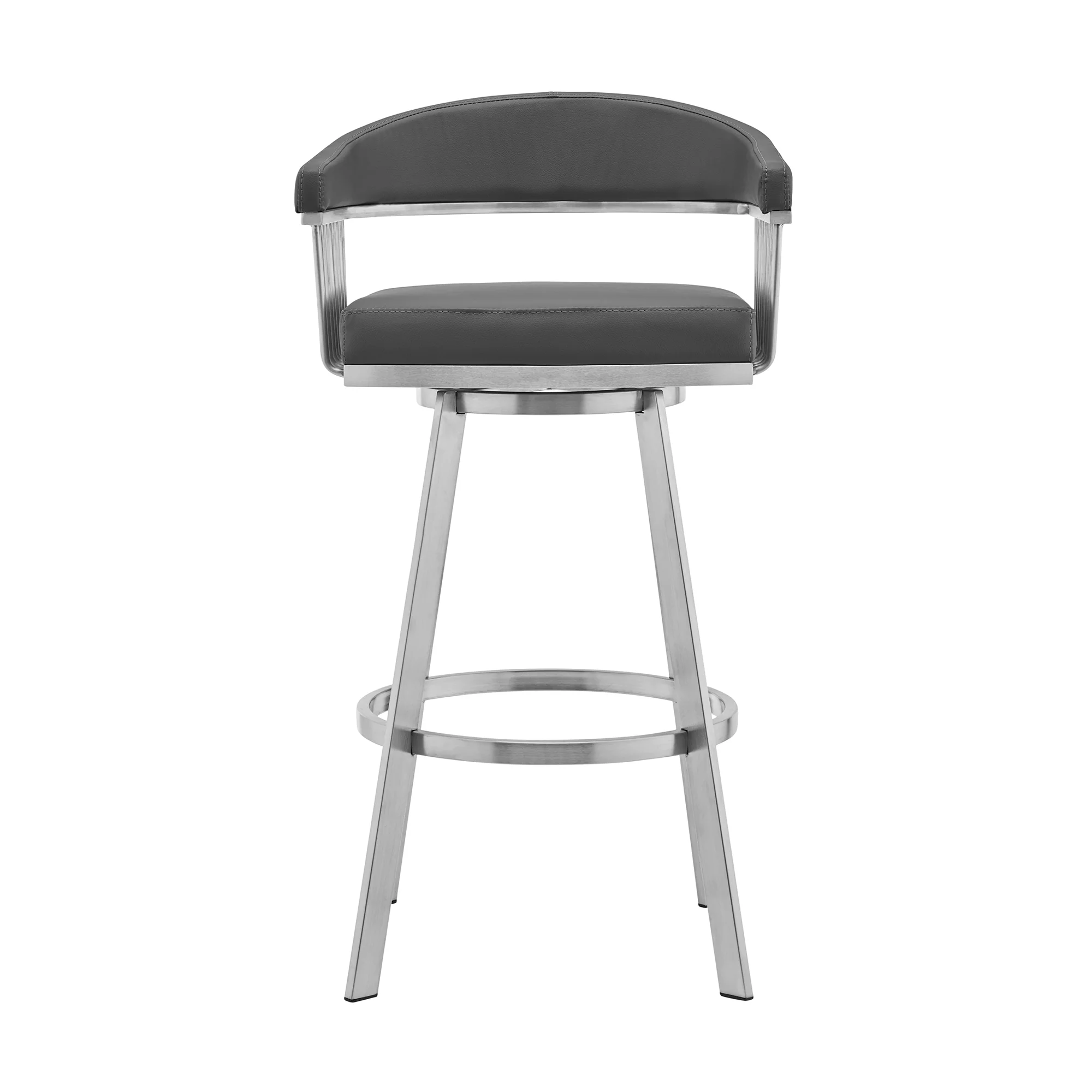 Chelsea 30" Gray Faux Leather and Brushed Stainless Steel Swivel Bar Stool By Armen Living - Image 3