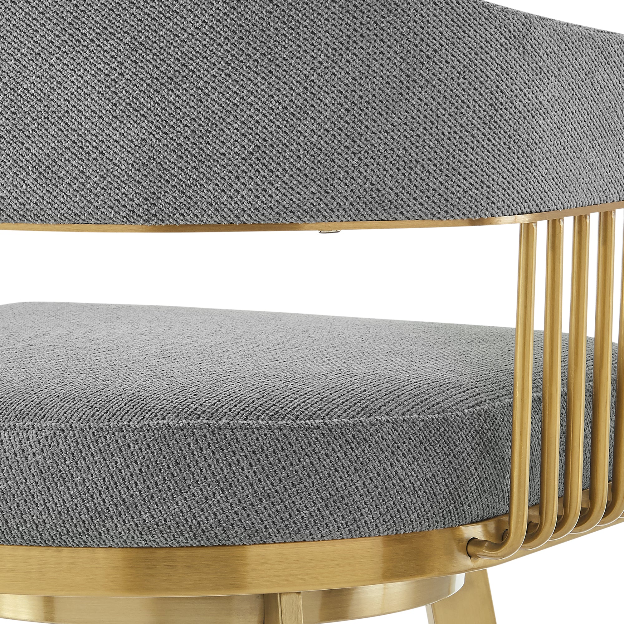 Chelsea 30" Swivel Bar Stool with Gold Brushed Stainless Steel and Anchor Gray Fabric By Armen Living - Image 10