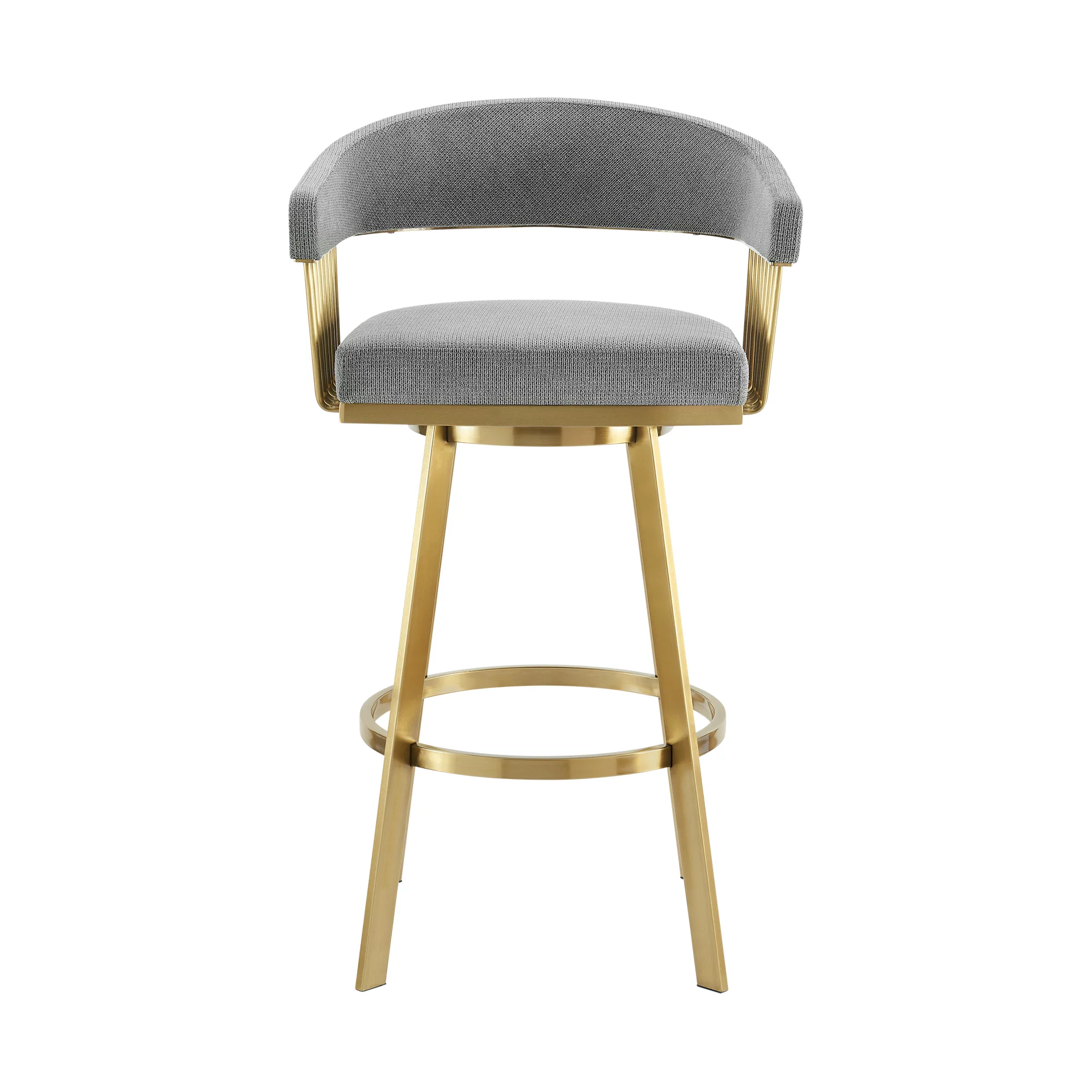 Chelsea 30" Swivel Bar Stool with Gold Brushed Stainless Steel and Anchor Gray Fabric By Armen Living - Image 3