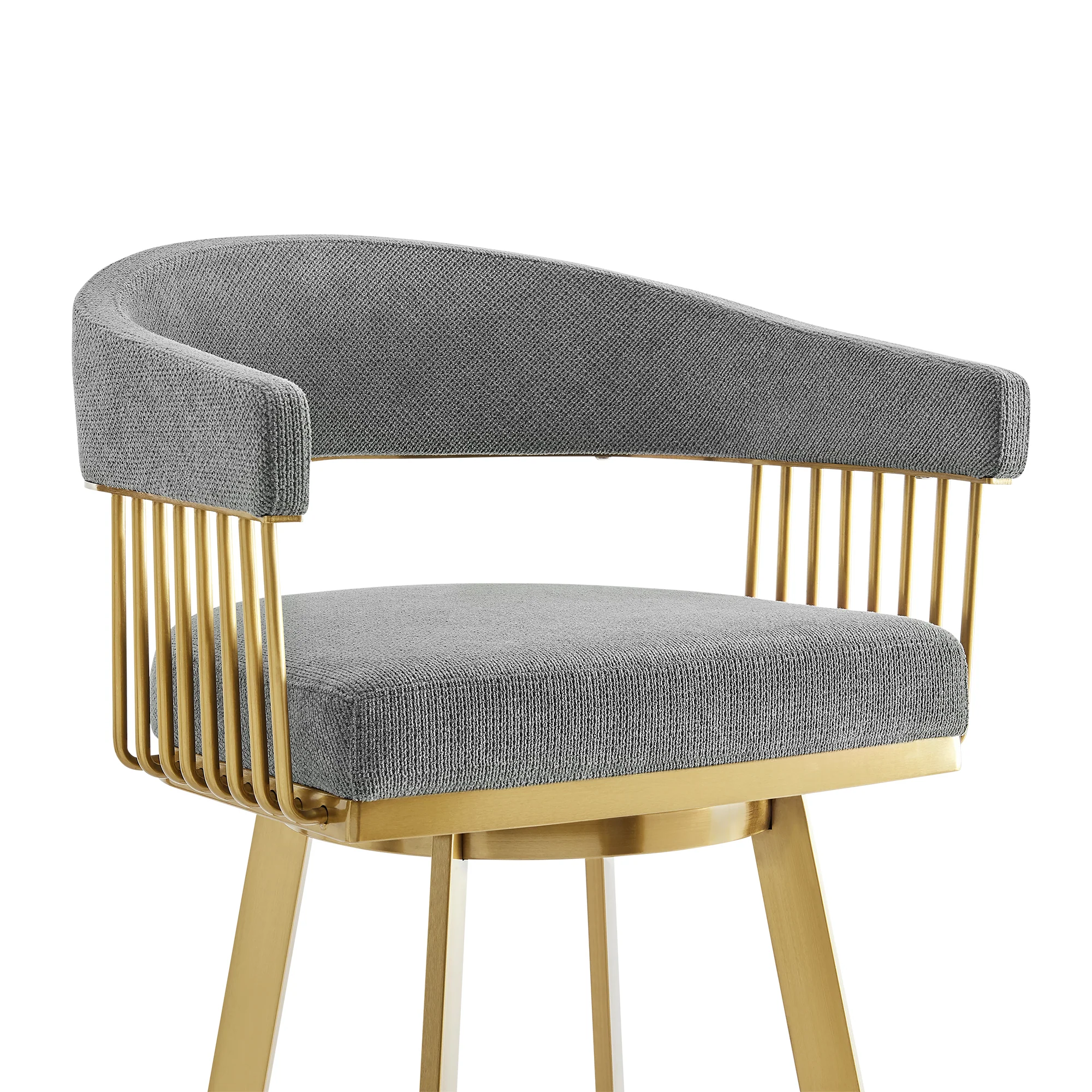 Chelsea 30" Swivel Bar Stool with Gold Brushed Stainless Steel and Anchor Gray Fabric By Armen Living - Image 5