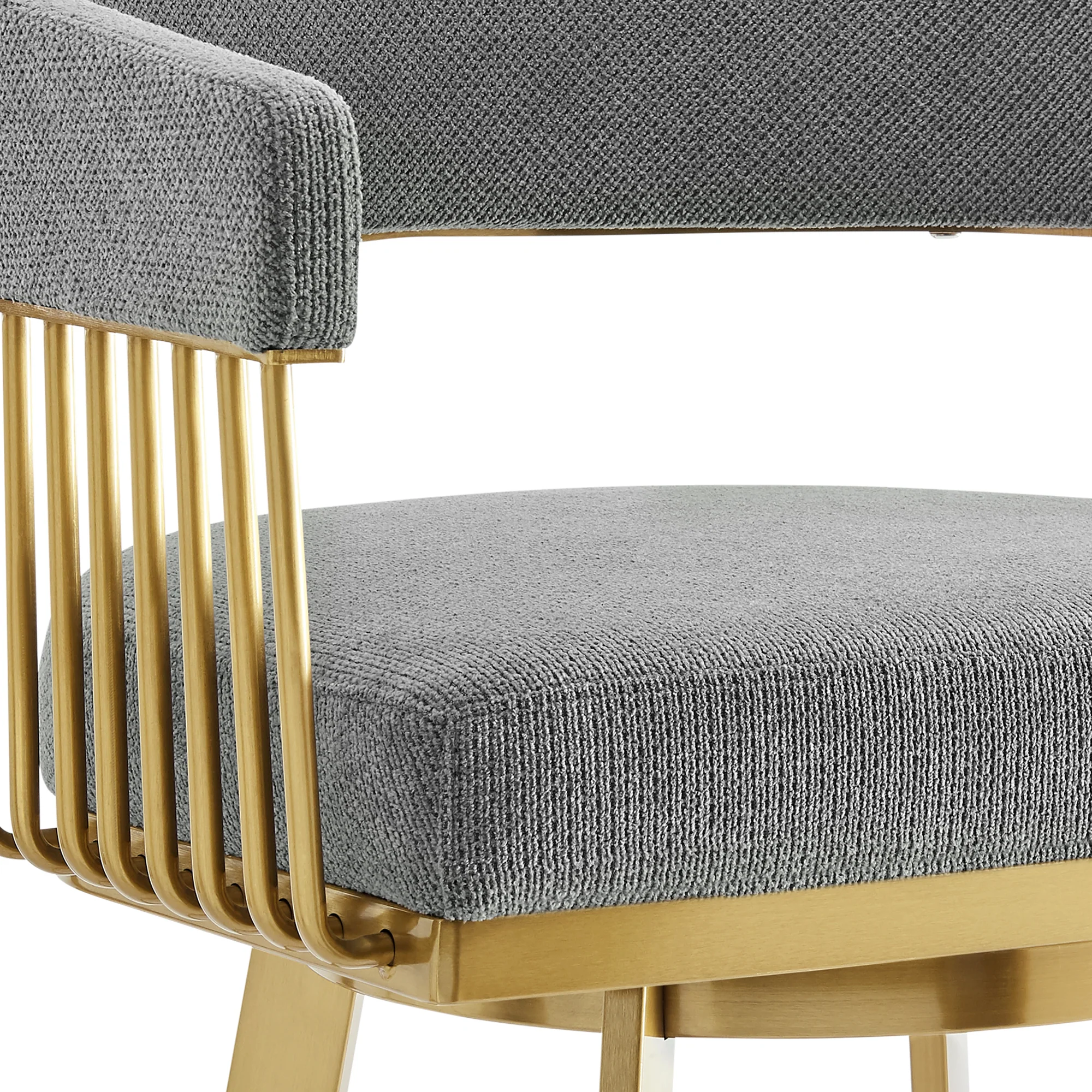 Chelsea 30" Swivel Bar Stool with Gold Brushed Stainless Steel and Anchor Gray Fabric By Armen Living - Image 7