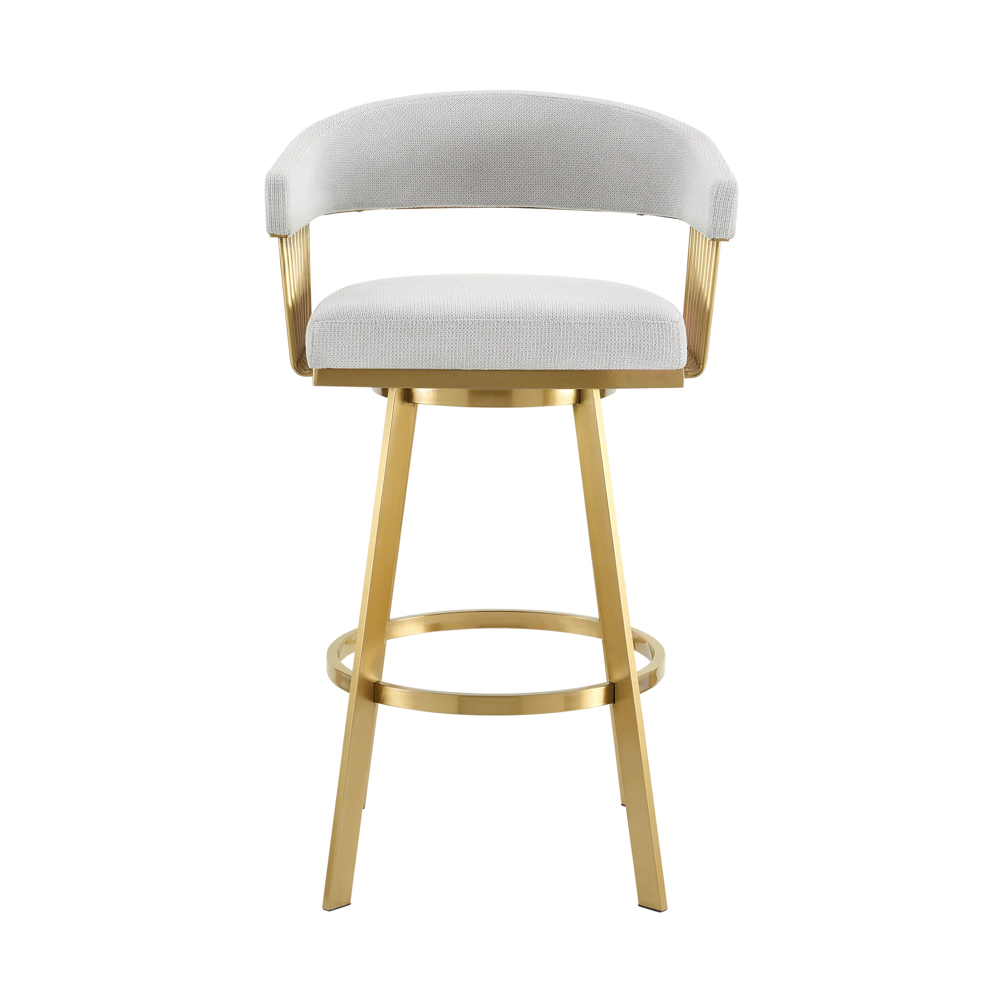Chelsea 30" Swivel Bar Stool with Gold Brushed Stainless Steel and Silver Fabric By Armen Living - Image 3