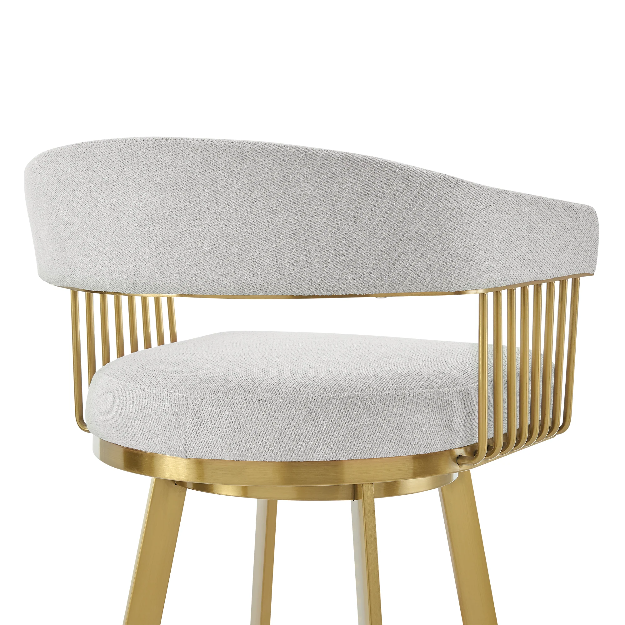 Chelsea 30" Swivel Bar Stool with Gold Brushed Stainless Steel and Silver Fabric By Armen Living - Image 6
