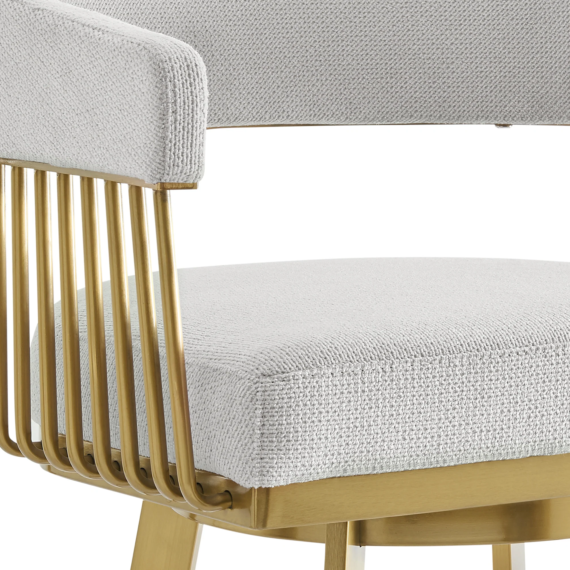 Chelsea 30" Swivel Bar Stool with Gold Brushed Stainless Steel and Silver Fabric By Armen Living - Image 7