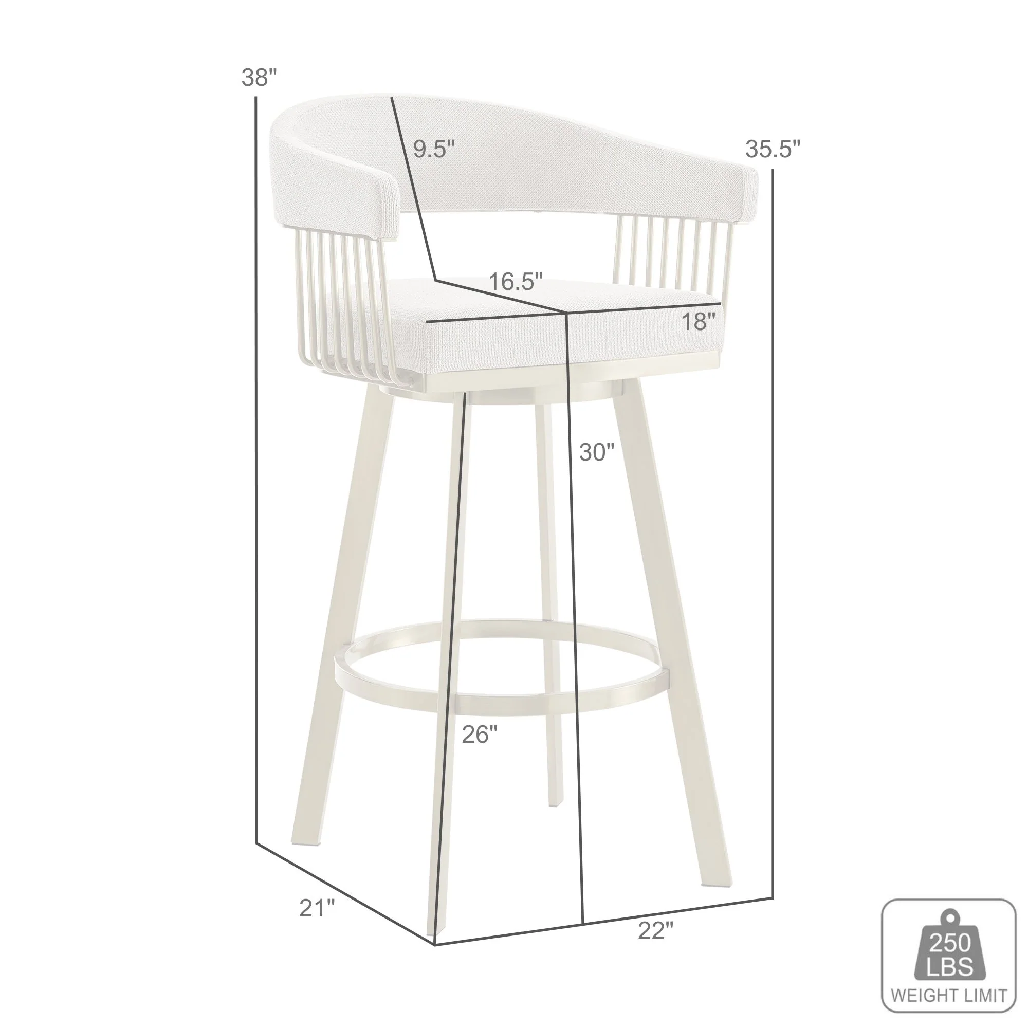 Chelsea 30" Swivel Bar Stool with Gold Brushed Stainless Steel and Silver Fabric By Armen Living - Image 9