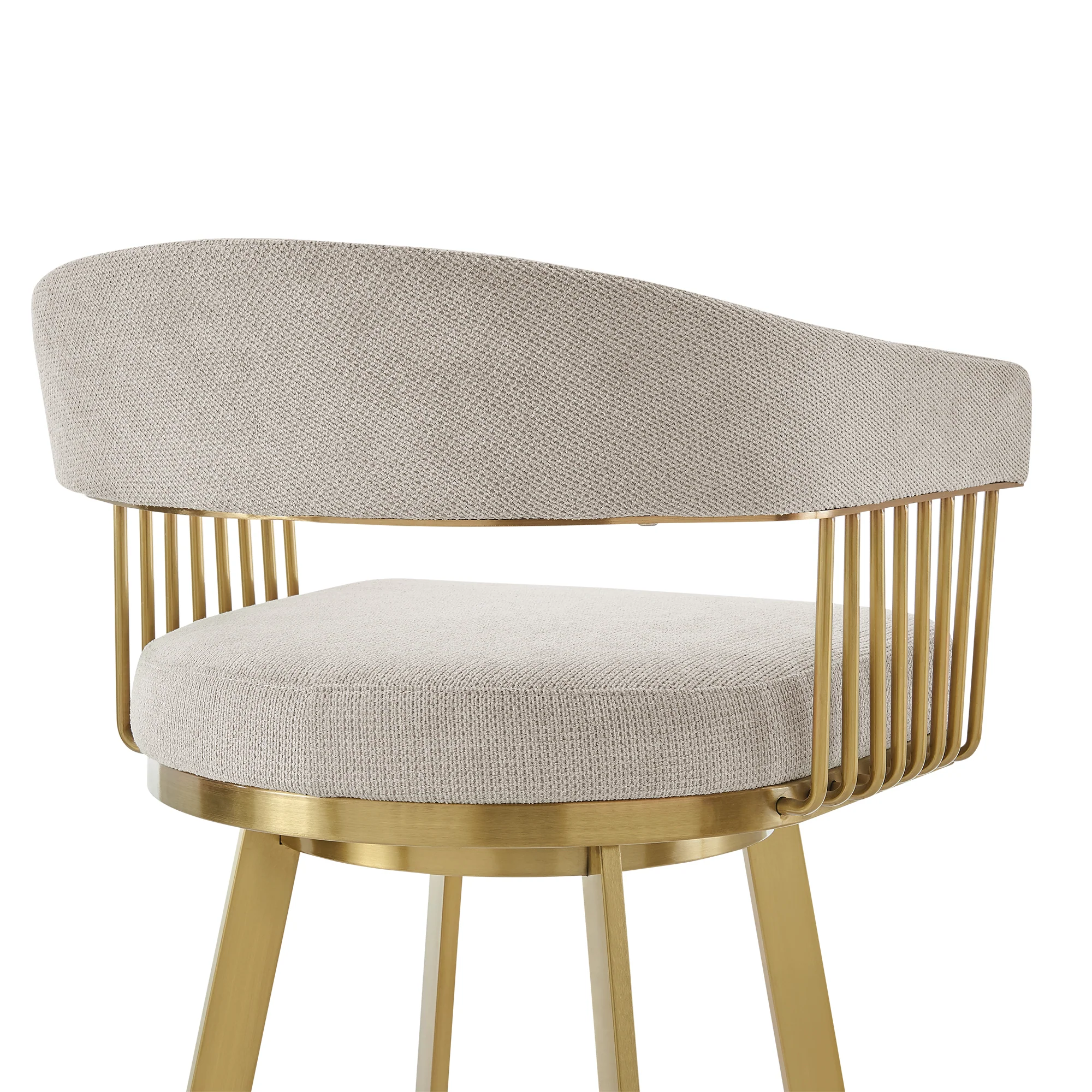 Chelsea 30" Swivel Bar Stool with Gold Brushed Stainless Steel and Taupe Fabric By Armen Living - Image 6
