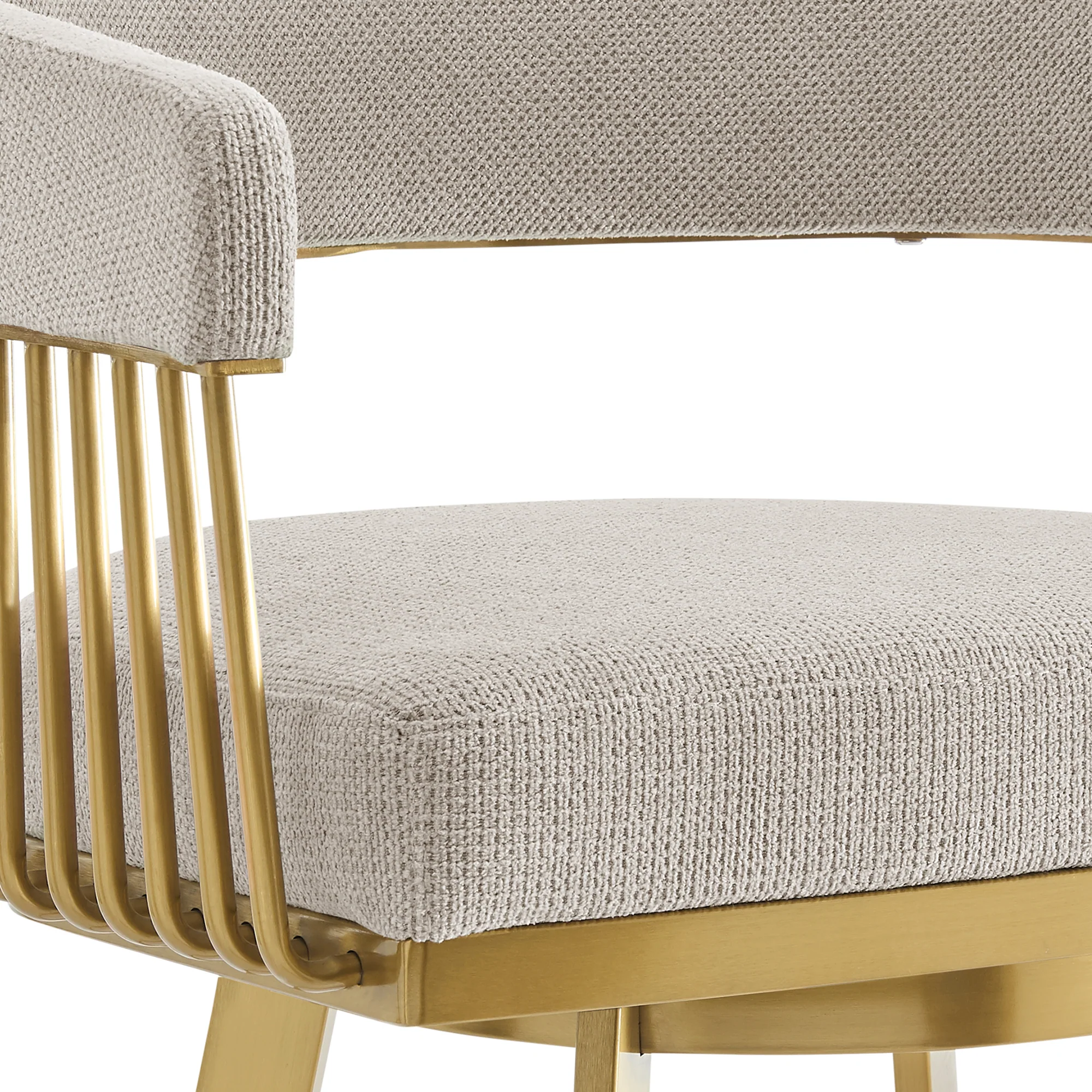 Chelsea 30" Swivel Bar Stool with Gold Brushed Stainless Steel and Taupe Fabric By Armen Living - Image 7