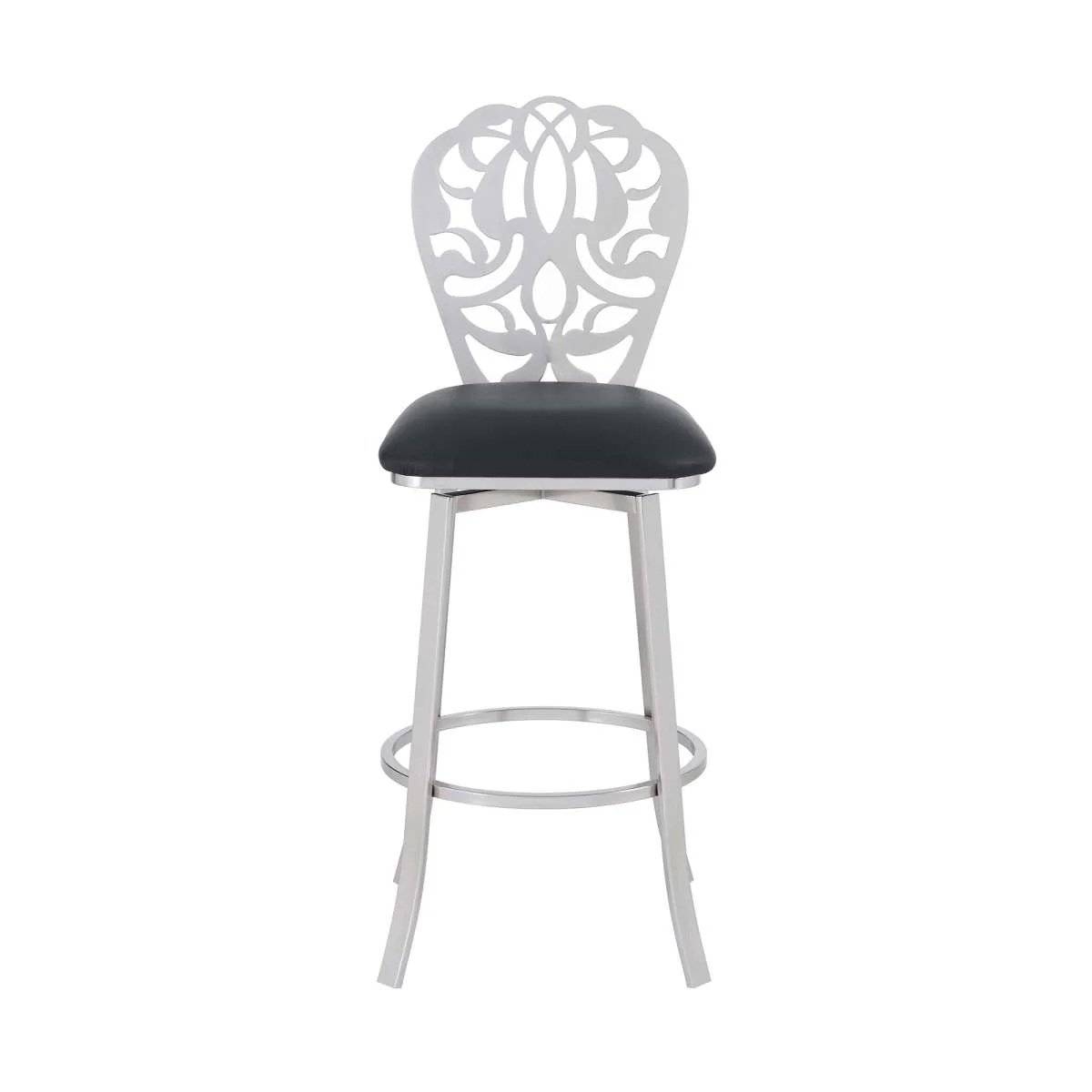 Cherie Contemporary 26" Counter Height Barstool in Brushed Stainless Steel Finish and Black Faux Leather By Armen Living - Image 6