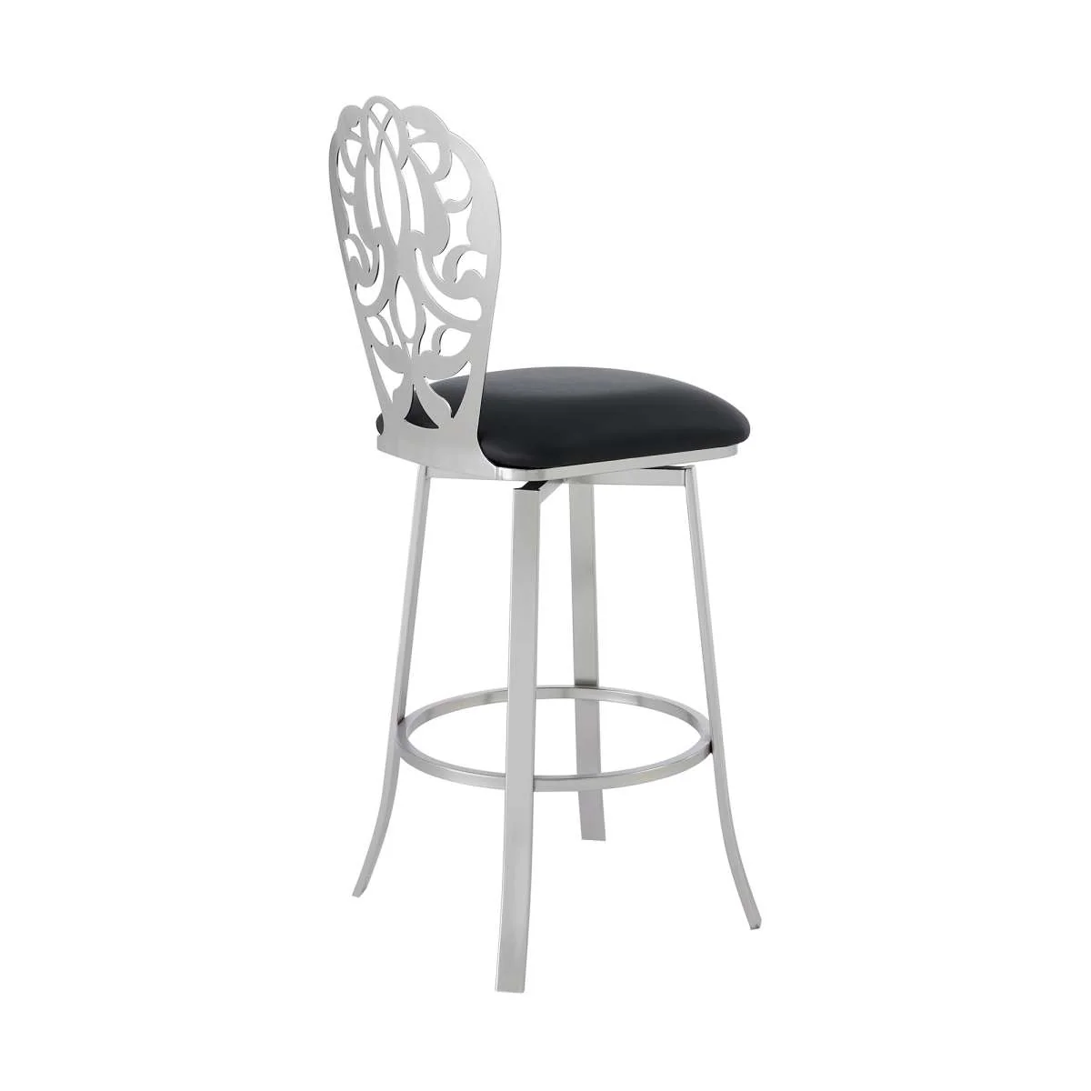 Cherie Contemporary 26" Counter Height Barstool in Brushed Stainless Steel Finish and Black Faux Leather By Armen Living - Image 7