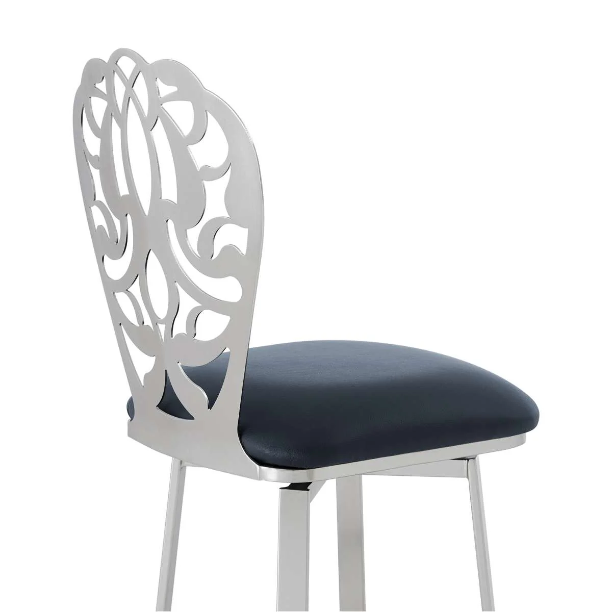Cherie Contemporary 26" Counter Height Barstool in Brushed Stainless Steel Finish and Gray Faux Leather By Armen Living - Image 2