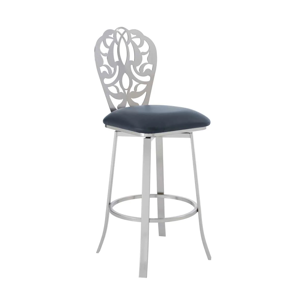 Cherie Contemporary 26" Counter Height Barstool in Brushed Stainless Steel Finish and Gray Faux Leather By Armen Living - Image 4