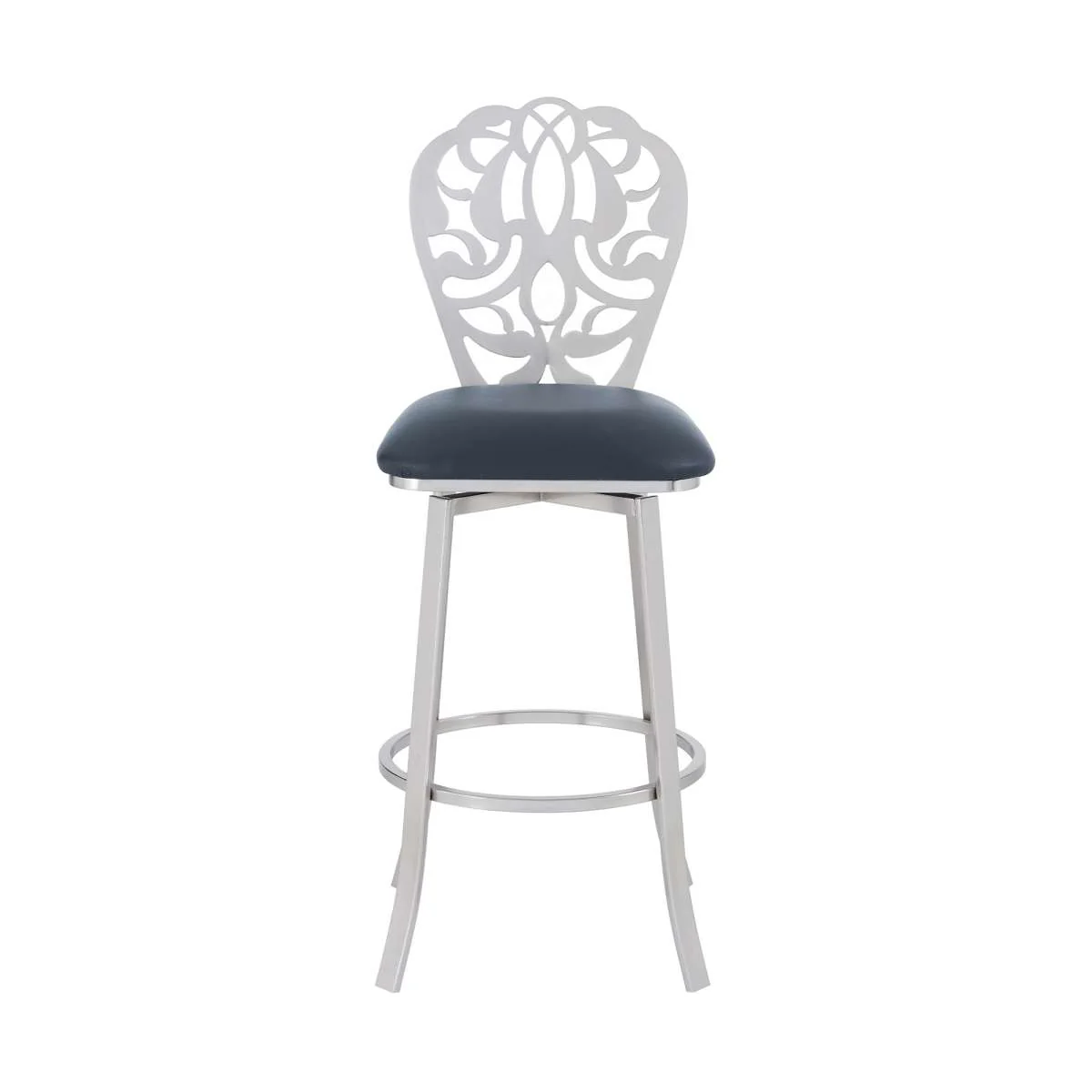 Cherie Contemporary 26" Counter Height Barstool in Brushed Stainless Steel Finish and Gray Faux Leather By Armen Living - Image 5