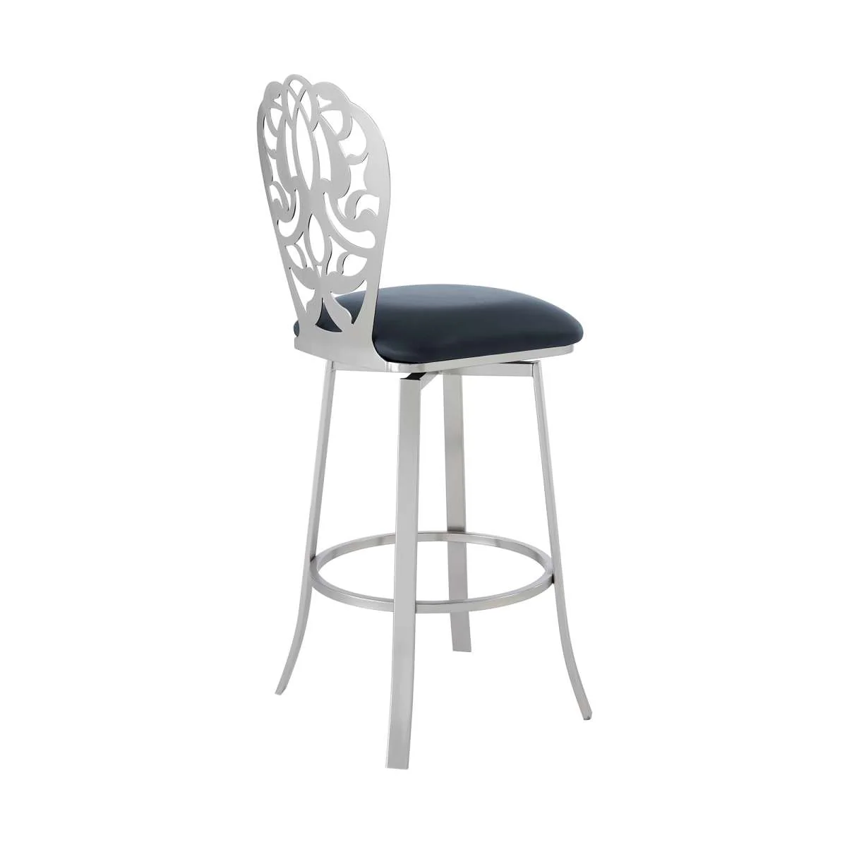 Cherie Contemporary 26" Counter Height Barstool in Brushed Stainless Steel Finish and Gray Faux Leather By Armen Living - Image 6