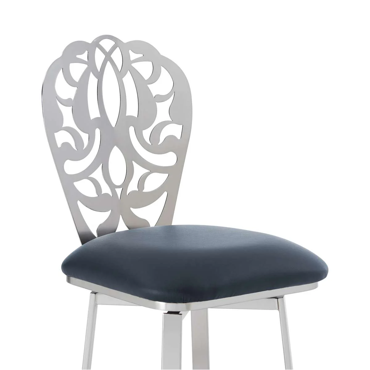 Cherie Contemporary 26" Counter Height Barstool in Brushed Stainless Steel Finish and Gray Faux Leather By Armen Living - Image 7