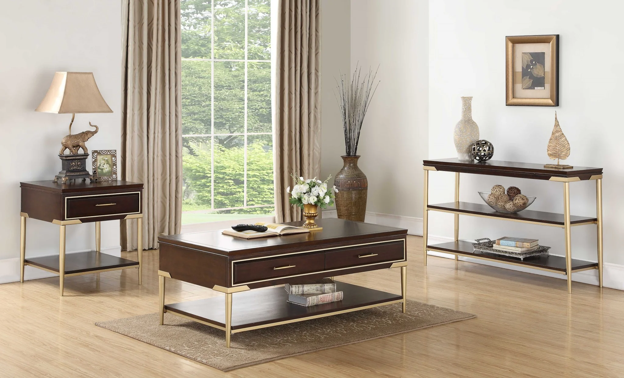 Cherry Metal Wood Coffee Table By Homeroots - Image 2