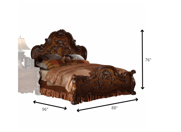 Cherry Oak Wood Poly Resin California King Bed By Homeroots - 348165 - Image 3