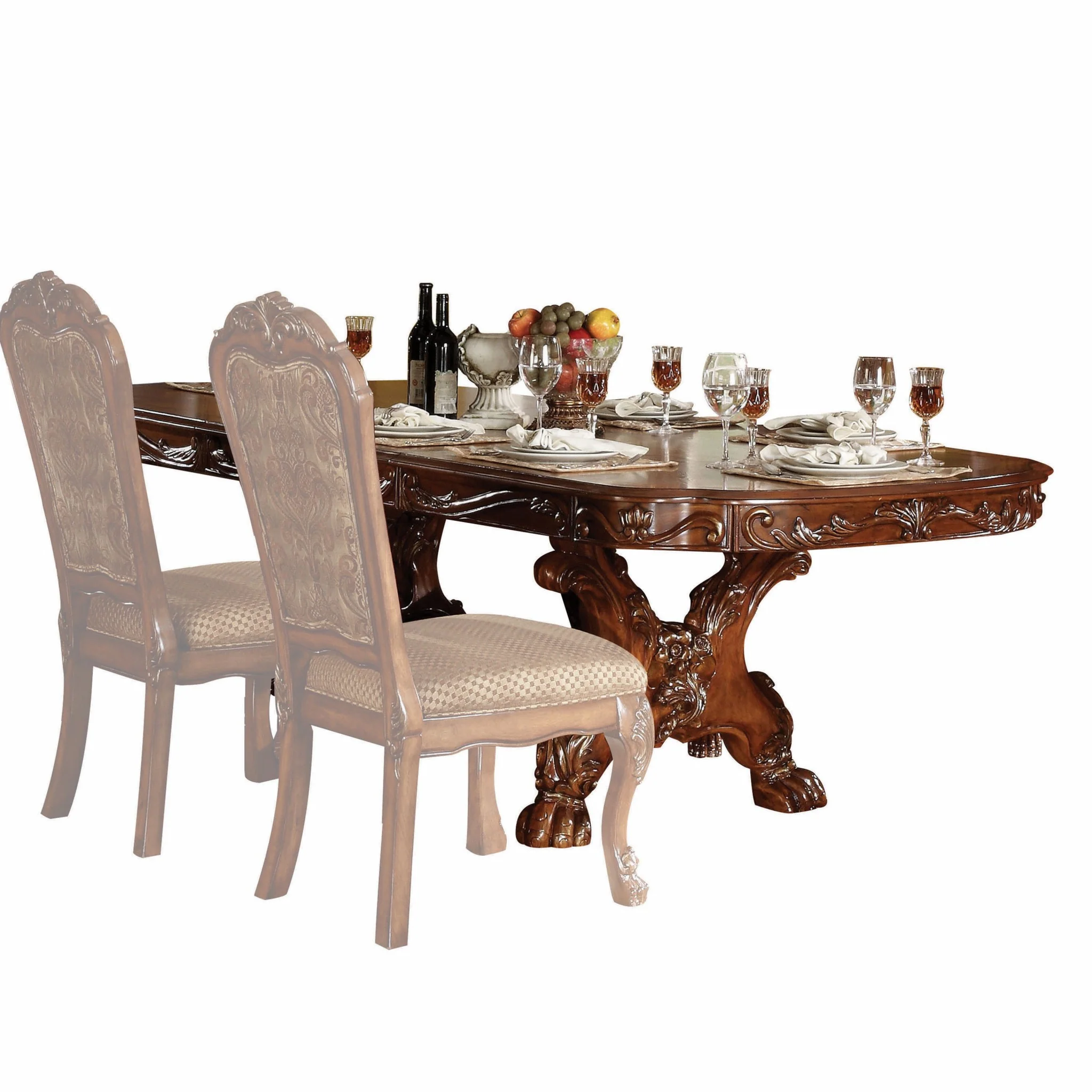 Cherry Oak Wood Poly Resin Dining Table With Trestle Pedestal By Homeroots - Image 2