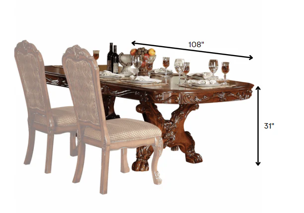 Cherry Oak Wood Poly Resin Dining Table With Trestle Pedestal By Homeroots - Image 3