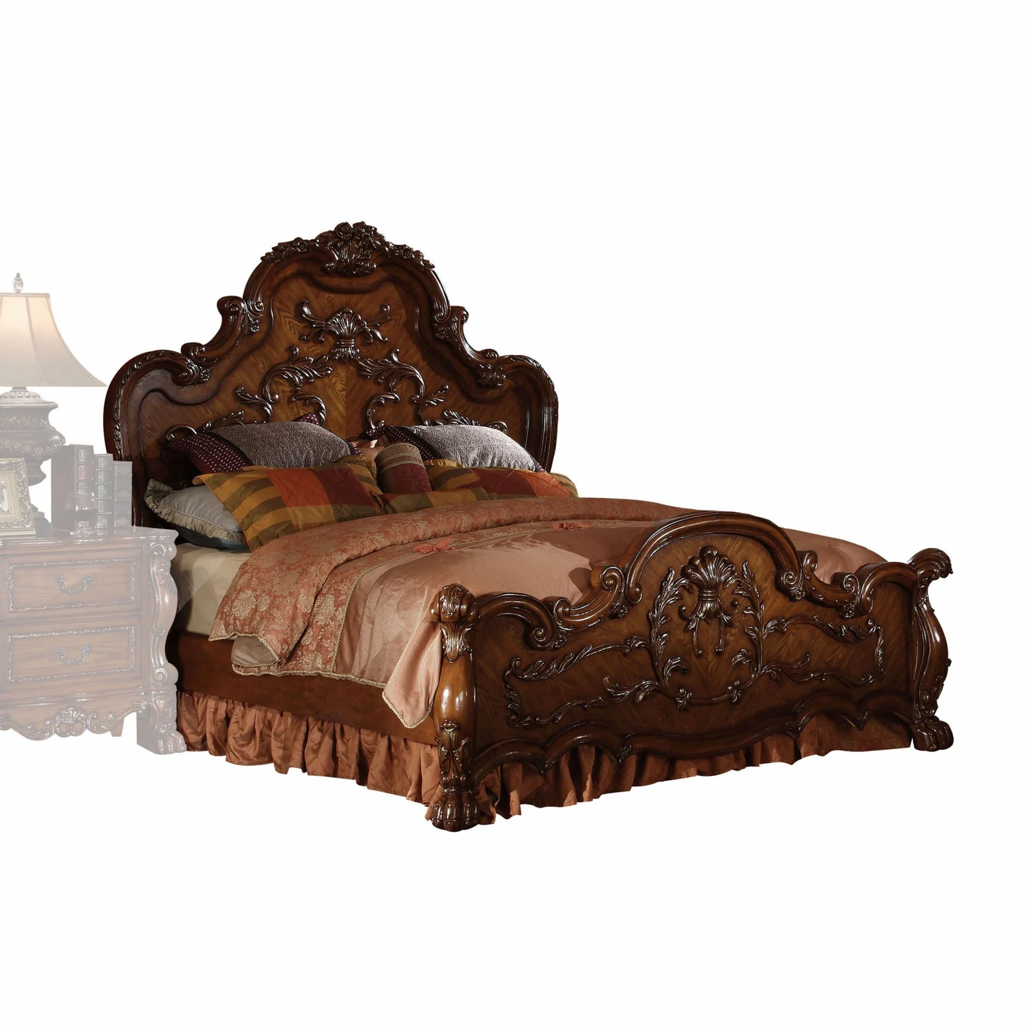 Cherry Oak Wood Poly Resin Eastern King Bed By Homeroots - 348166 - Image 2