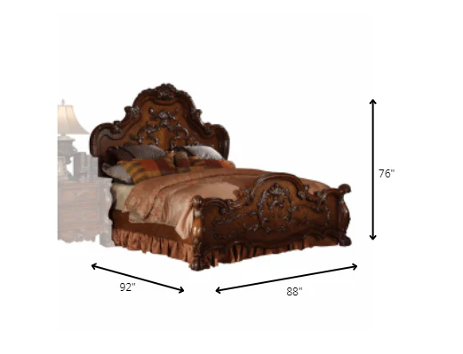 Cherry Oak Wood Poly Resin Eastern King Bed By Homeroots - 348166 - Image 3