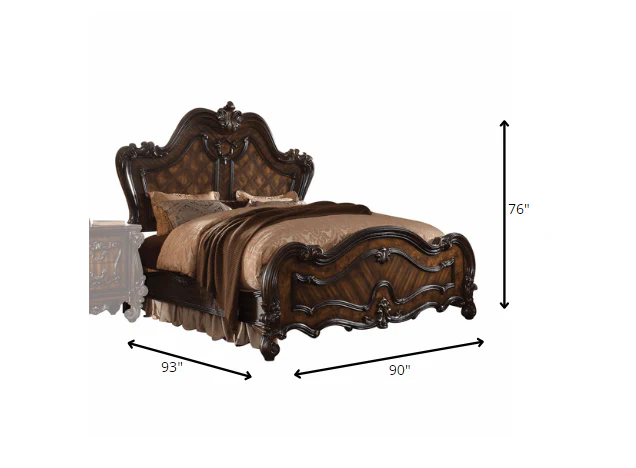 Cherry Oak Wood Poly Resin Eastern King Bed By Homeroots - 348181 - Image 3