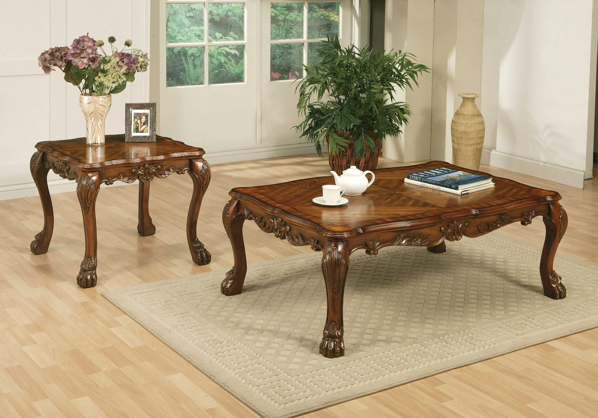 Cherry Oak Wood Poly Resin End Table By Homeroots - Image 2