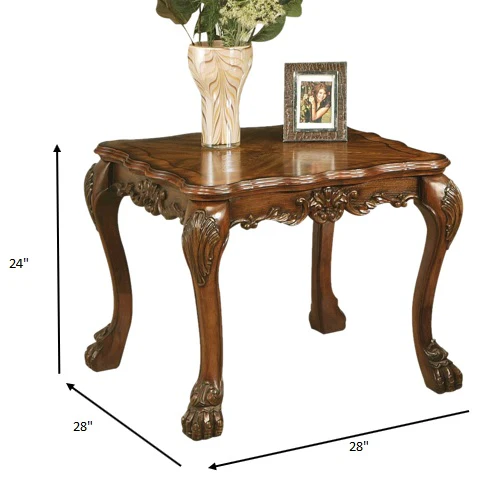 Cherry Oak Wood Poly Resin End Table By Homeroots - Image 4