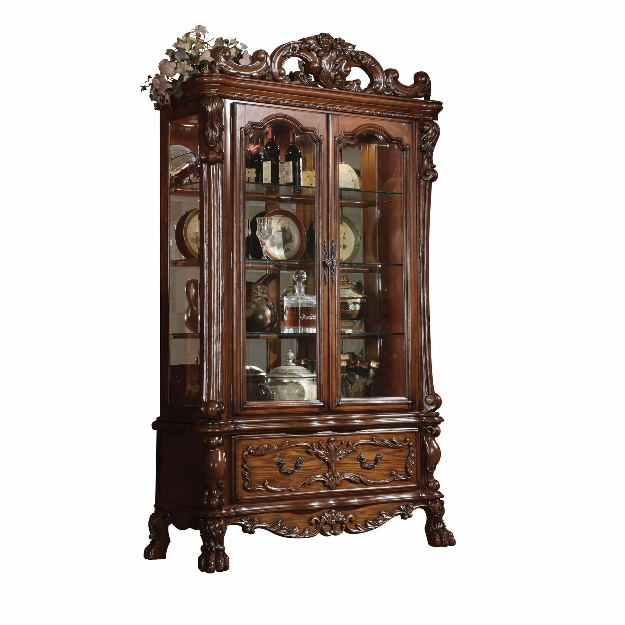Cherry Oak Wood Poly Resin Glass Curio Cabinet By Homeroots - Image 2