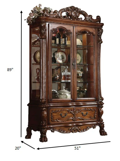 Cherry Oak Wood Poly Resin Glass Curio Cabinet By Homeroots - Image 3