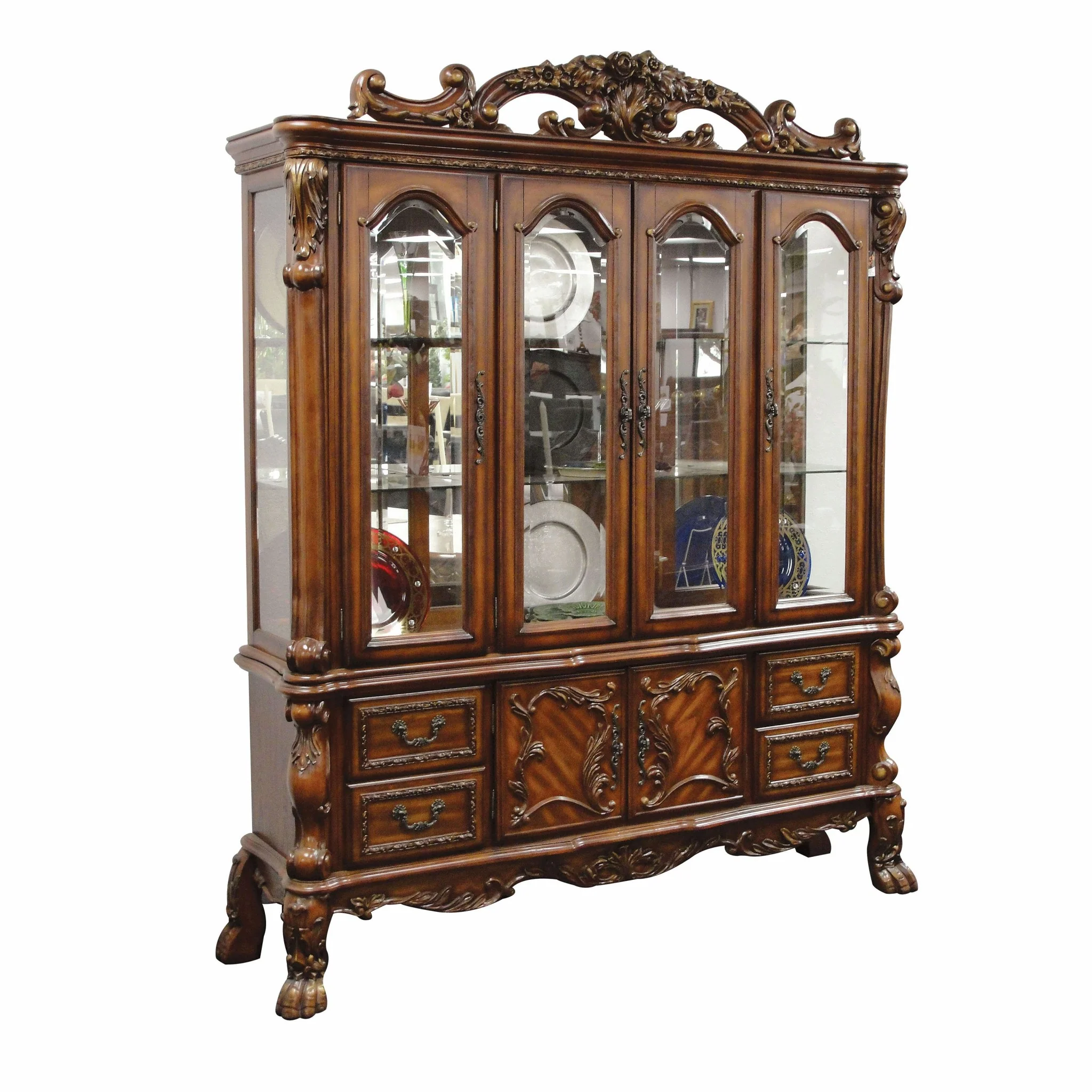 Cherry Oak Wood Poly Resin Glass Hutch Buffet By Homeroots - Image 2