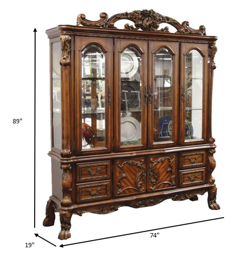 Cherry Oak Wood Poly Resin Glass Hutch Buffet By Homeroots - Image 3