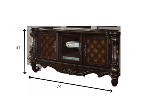 Cherry Oak Wood Poly Resin Glass TV Console By Homeroots - 347487 - Image 3