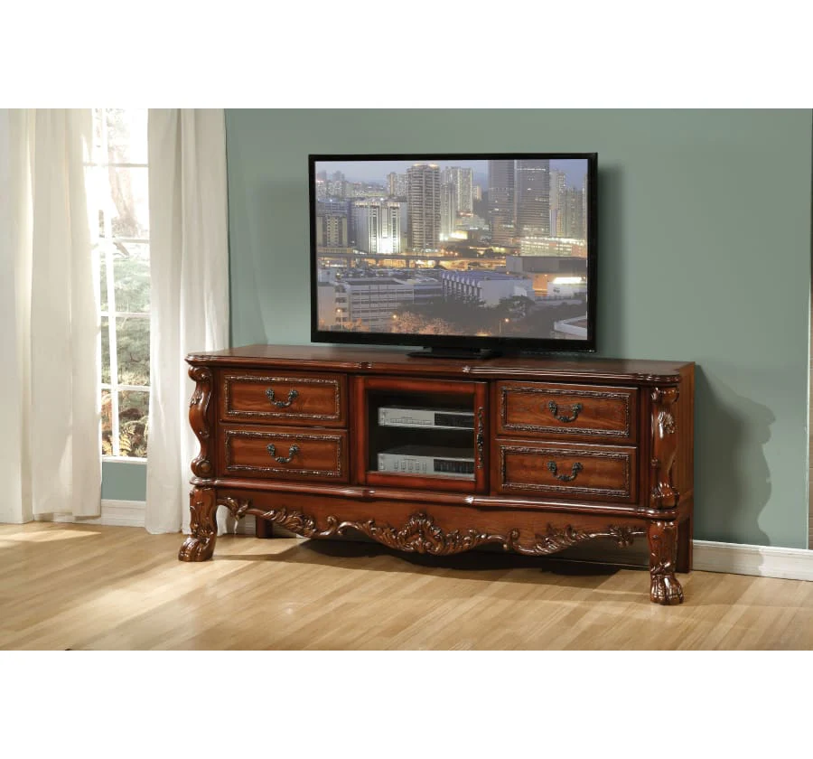 Cherry Oak Wood Poly Resin Glass TV Console By Homeroots - 347488 - Image 3
