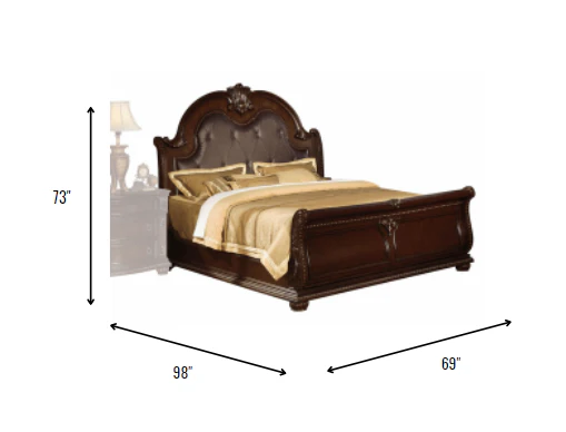 Cherry Oak Wood Poly Resin Queen Bed By Homeroots - 346998 - Image 3