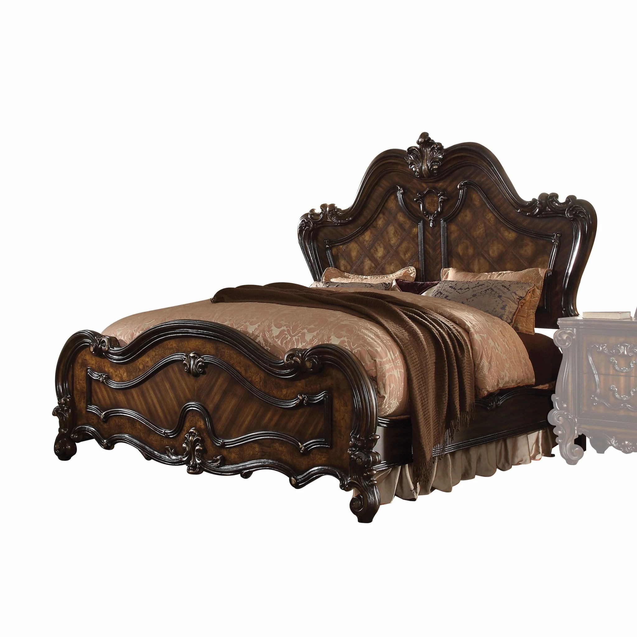 Cherry Oak Wood Poly Resin Queen Bed By Homeroots - 348182 - Image 2
